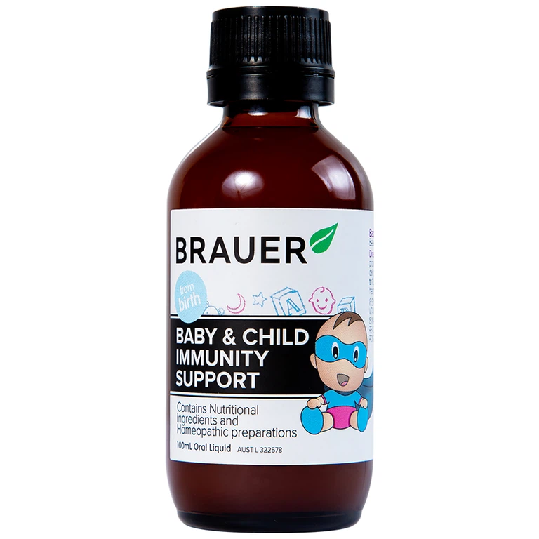 Siro Brauer Baby & Child Immunity Support hỗ trợ bổ sung betacaroten và vitamin D3 cho trẻ (100ml)