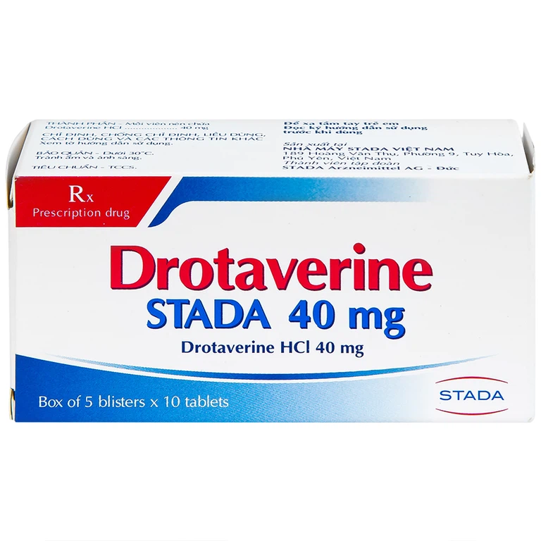 Thuốc Drotaverine Stada 40mg điều trị co thắt dạ dày, ruột, hội chứng ruột kích thích (5 vỉ x 10 viên)