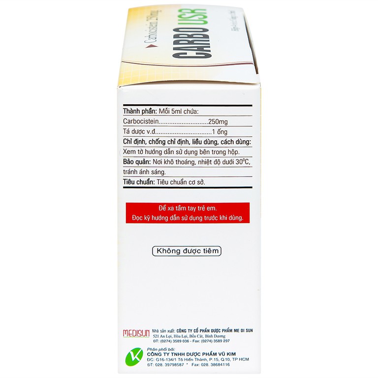 Thuốc Carbo USR 250mg Medisun điều trị rối loạn đường hô hấp (4 vỉ x 5 ống)