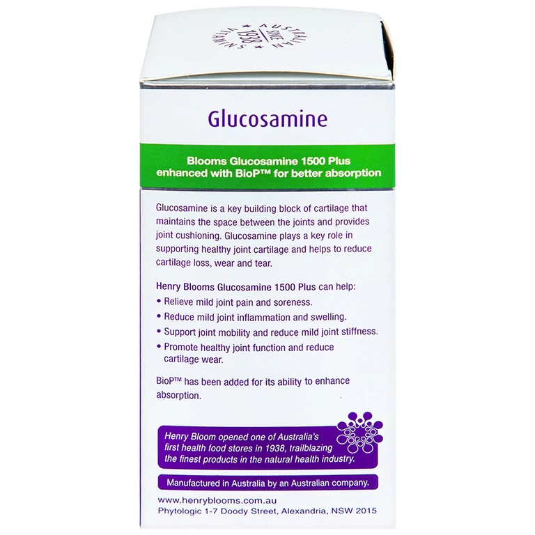 Viên uống Glucosamine 1500 Plus Henry Blooms hỗ trợ tăng tiết dịch khớp, bảo vệ màng sụn khớp (90 viên)