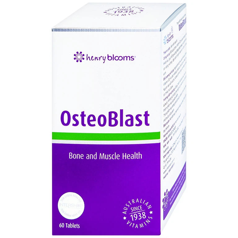 Viên uống OsteoBlast Henry Blooms bổ sung Canxi, Vitamin D3 và khoáng chất thiết yếu (60 viên)