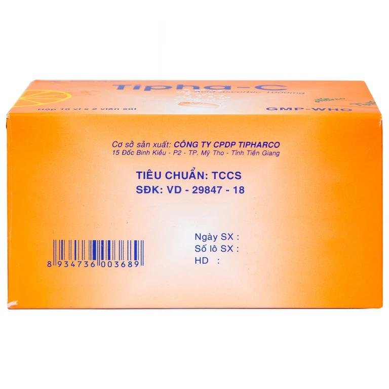 Viên sủi Tipha-C 1000mg Tipharco điều trị thiếu vitamin C (10 vỉ x 2 viên)