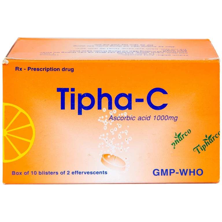 Viên sủi Tipha-C 1000mg Tipharco điều trị thiếu vitamin C (10 vỉ x 2 viên)