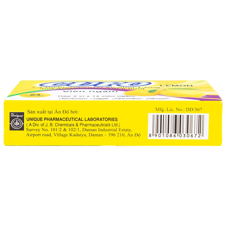 Viên ngậm Cufo vị chanh hỗ trợ điều trị triệu chứng trong nhiễm khuẩn miệng và họng (2 vỉ x 12 viên)