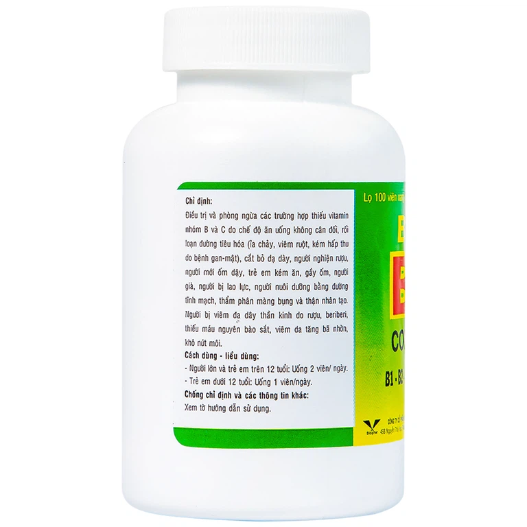 Thuốc Bidi BC Complex 300mg Bidiphar điều trị, phòng ngừa thiếu vitamin nhóm B và C (100 viên)  