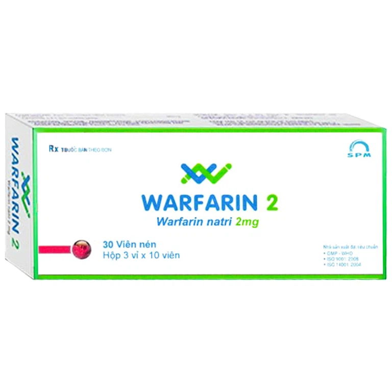 Thuốc Warfarin 2mg SPM điều trị ngắn hạn huyết khối tĩnh mạch và nghẽn mạch phổi cấp tính (3 vỉ x 10 viên)