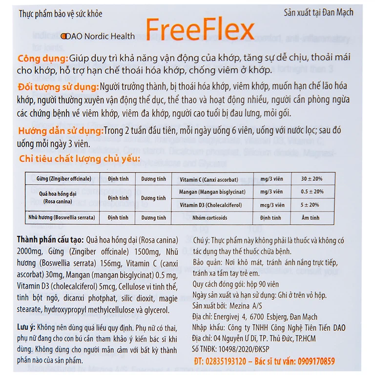 Viên uống Free Flex DAO Nordic Health hỗ trợ hạn chế thoái hóa khớp, chống viêm ở khớp (90 viên)