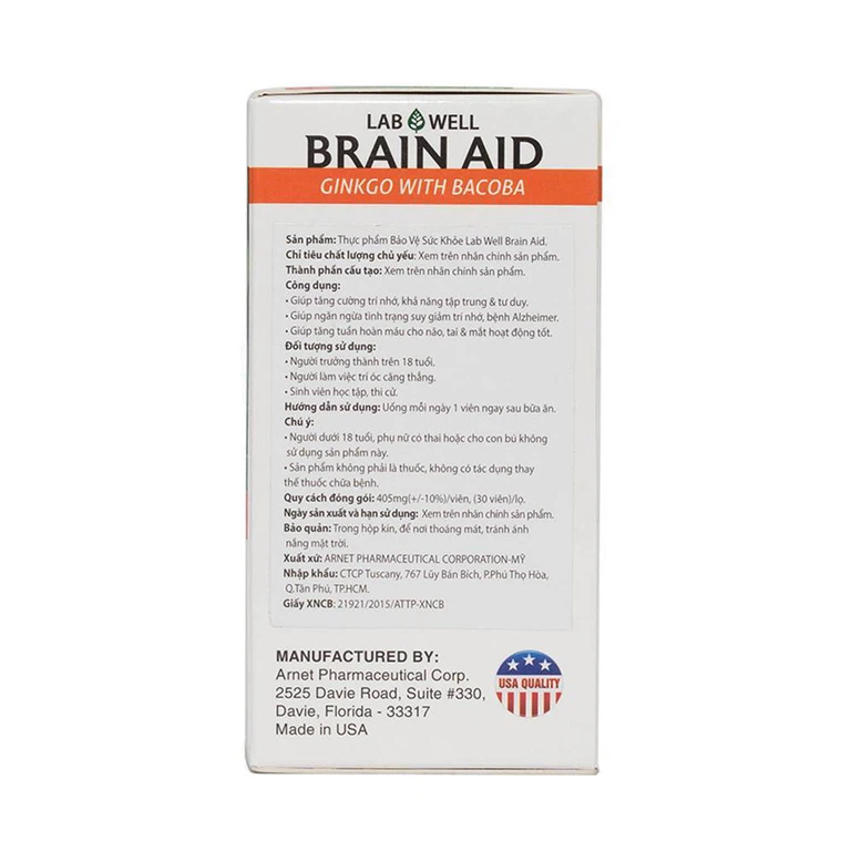 Viên uống Brain Aid Lab Well giúp tăng cường trí nhớ, khả năng tập trung và tư duy (30 viên)
