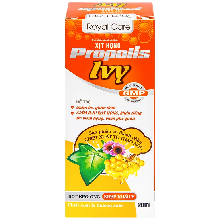 Xịt họng Propolis Ivy Royal Care giảm ho, đờm, đau rát họng, khản tiếng do viêm họng, viêm phế quản (20ml)