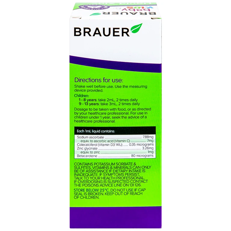 Siro Brauer Baby & Kids Liquid Zinc bổ sung kẽm, tăng sức đề kháng cho trẻ (200ml)