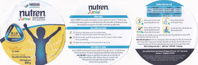 Sữa bột Nutren Junior Nestlé hỗ trợ hệ tiêu hóa cho trẻ từ 1 đến 12 tuổi (850g)