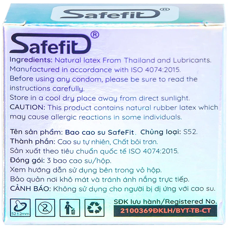 Bao cao su Safefit 003 S52 siêu mỏng, không gây dị ứng, nhiều chất bôi trơn (3 cái)