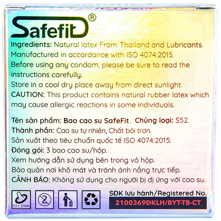 Bao cao su Safefit 003 S52 siêu mỏng, không gây dị ứng, nhiều chất bôi trơn (3 cái)