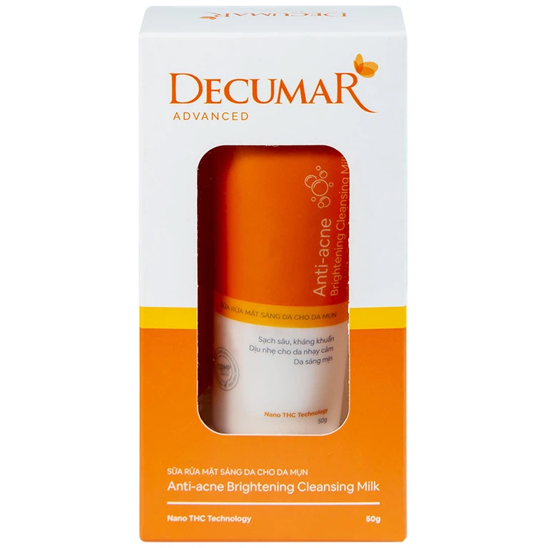 Sữa rửa mặt Anti-Acne Brightening Cleansing Milk Decumar Advanced dành cho da mụn, sạch sâu, kháng khuẩn (50g)
