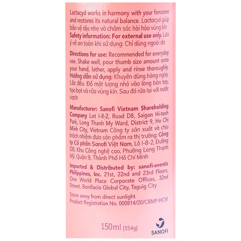 Dung dịch vệ sinh phụ nữ Lactacyd Pro Sensitive bảo vệ và chăm sóc vùng kín (150ml)