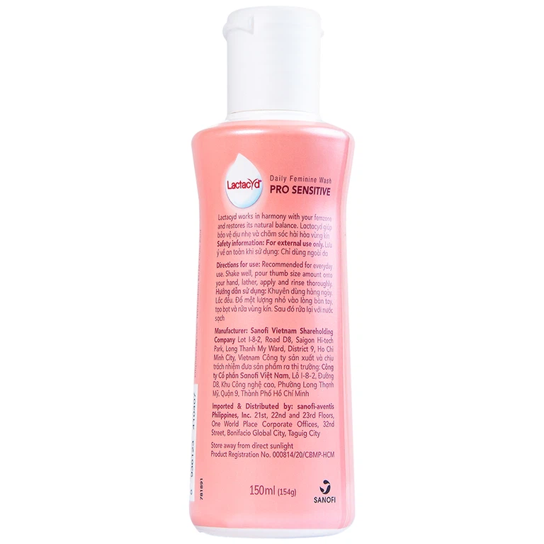 Dung dịch vệ sinh phụ nữ Lactacyd Pro Sensitive bảo vệ và chăm sóc vùng kín (150ml)
