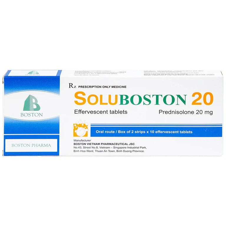 Viên sủi Soluboston 20 Boston điều trị giảm tình trạng viêm, dị ứng (2 vỉ x 10 viên)