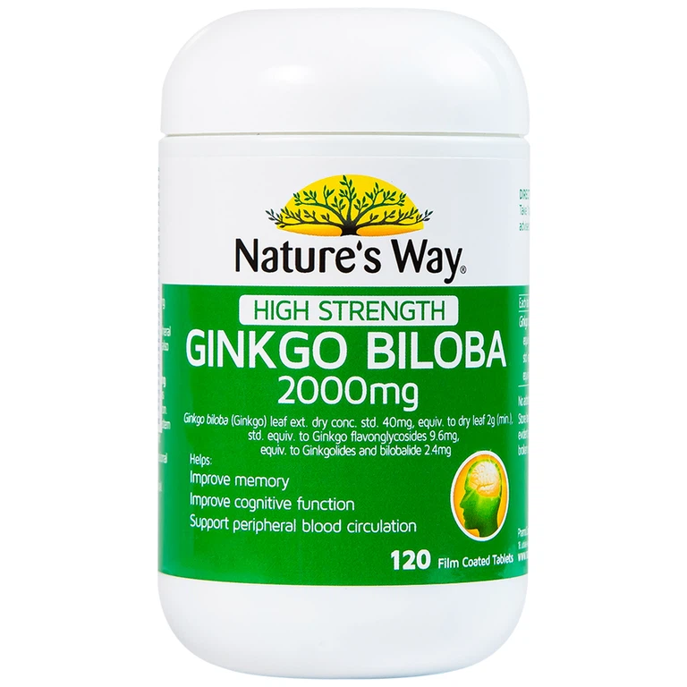 Viên uống High Strength Ginkgo Biloba 2000mg hỗ trợ tăng cường tuần hoàn não (120 viên)