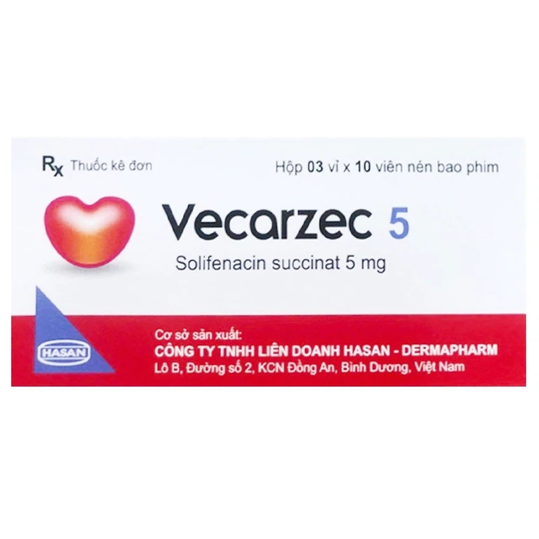 Thuốc Vecarzec 5 Hasan điều trị triệu chứng tiểu không tự chủ do tiểu són (3 vỉ x 10 viên)