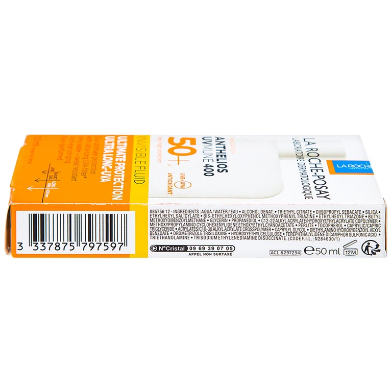 Sữa chống nắng lâu trôi La Roche-Posay Laboratoire Dermatologiue Anthelios Uvmune 400 Invisible Fuild (50ml)