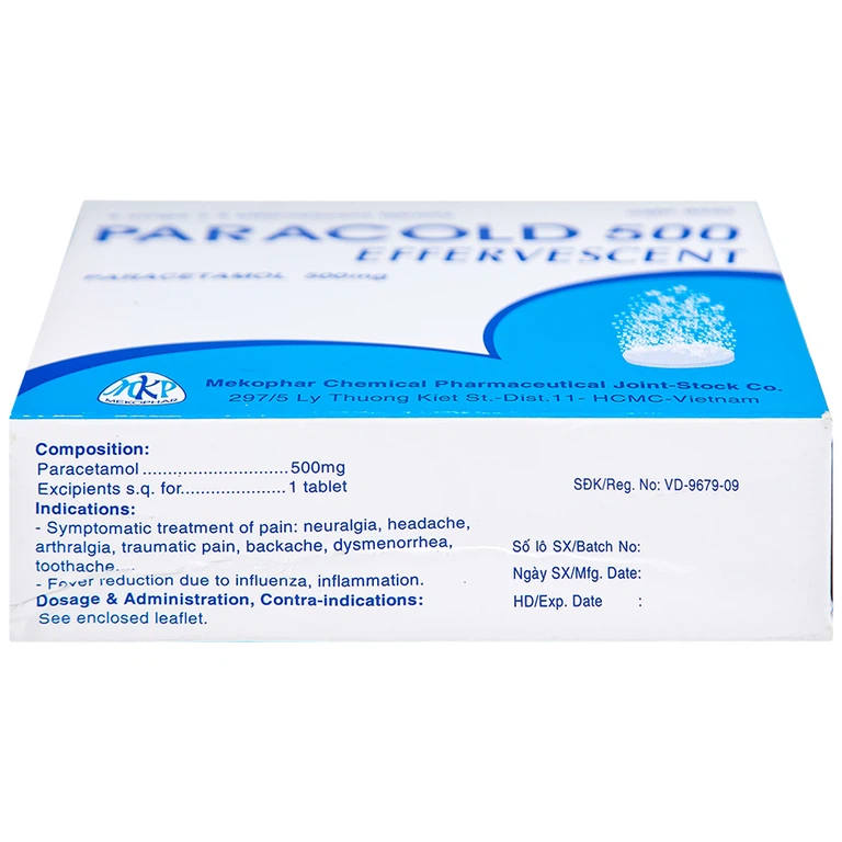 Viên sủi Paracold 500 Effervescent Mekophar giảm đau thần kinh, đau đầu, đau khớp (4 vỉ x 4 viên)