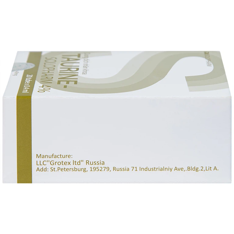Dung dịch nhãn khoa Taurine-Solopharm 4% điều trị loạn dưỡng giác mạc, viêm giác mạc (20 tuýp x 0,4ml) 