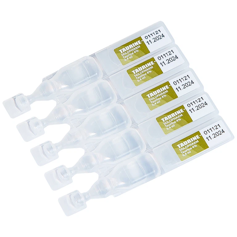 Dung dịch nhãn khoa Taurine-Solopharm 4% điều trị loạn dưỡng giác mạc, viêm giác mạc (20 tuýp x 0,4ml) 