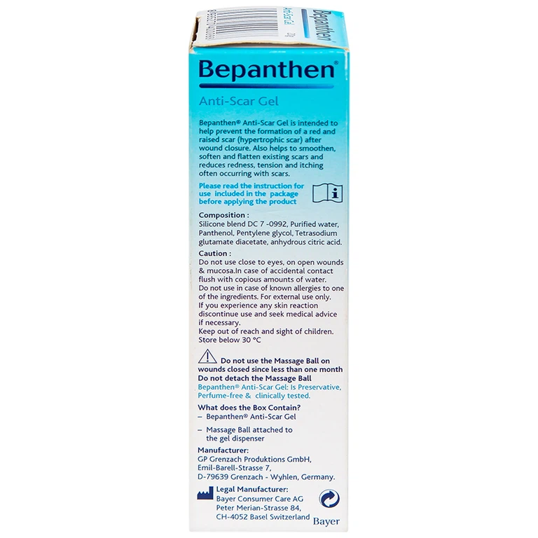 Gel trị sẹo Bepanthen Anti-Scar ngăn ngừa hình thành sẹo đỏ và sẹo lồi (20g)