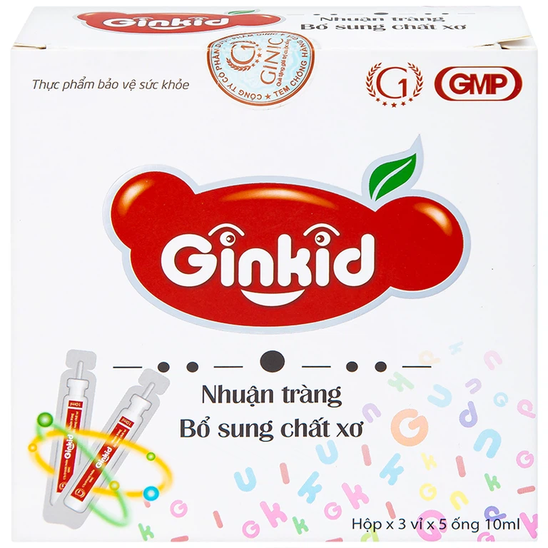 Siro Ginkid GINIC nhuận tràng, bổ sung chất xơ (3 vỉ x 5 ống x 10ml)