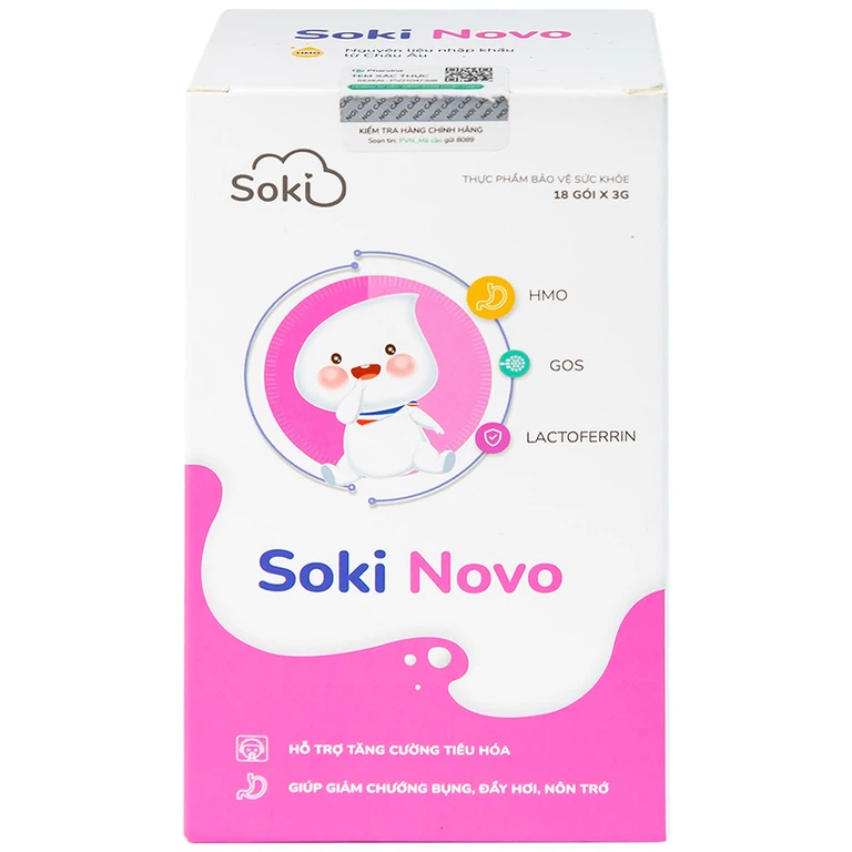 Bột hòa tan Soki Novo hỗ trợ tăng cường tiêu hóa, giúp giảm chướng bụng (18 gói x 3g)