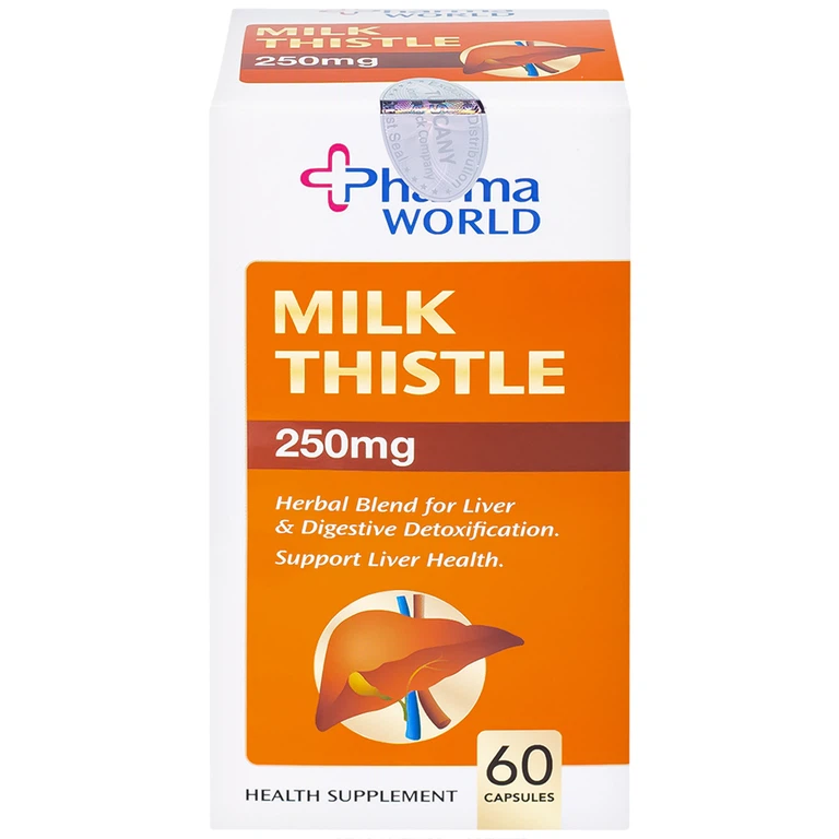 Viên uống Milk Thistle Pharma World hỗ trợ chống oxy hóa, giải độc gan (60 viên)