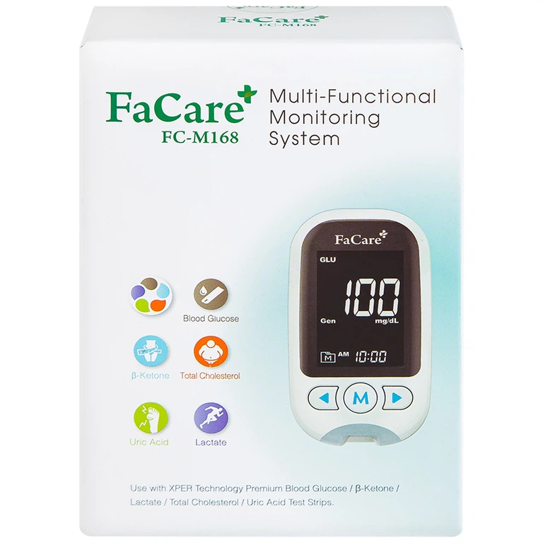 Máy đo 5 in 1 FaCare+ FC-M168 (TD-4216) Bluetooth hỗ trợ đo Cholesterol, Acid Uric, Glucose 