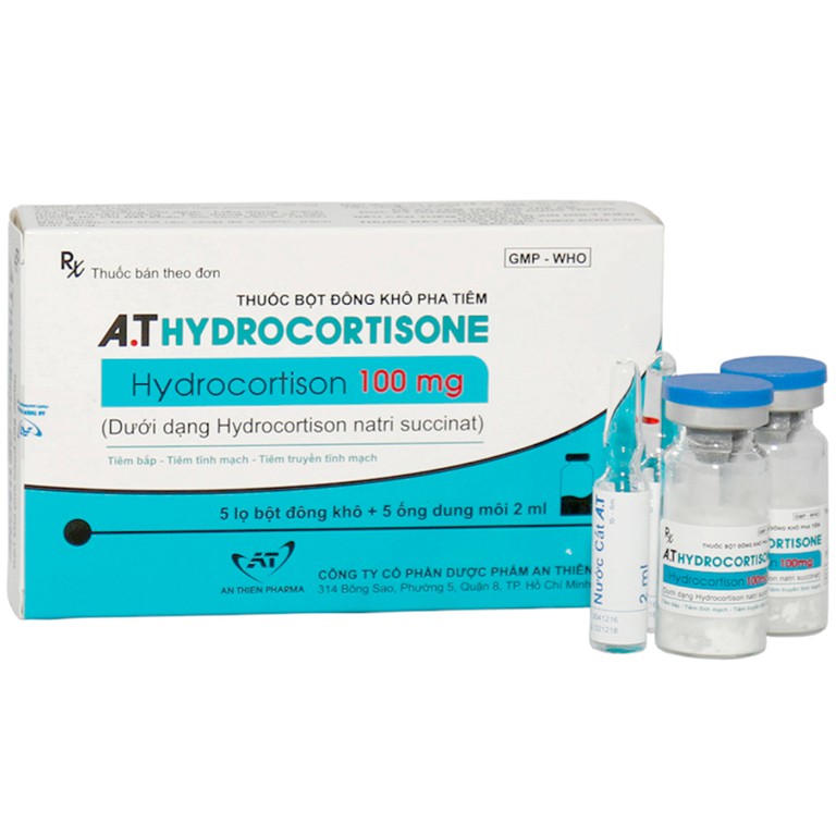 Thuốc bột đông khô pha tiêm A.Thydrocortisone An Thiên điều trị suy vỏ thượng thận (5 ống dung môi + 5 lọ bột)