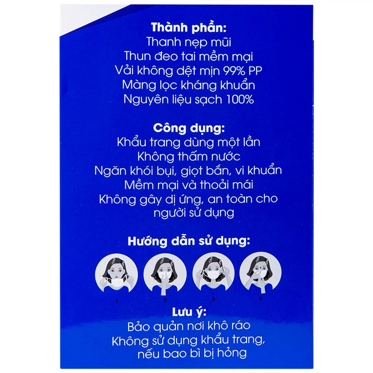 Khẩu trang y tế ILT Liworldco màu trắng 4 lớp hỗ trợ ngăn khói, bụi, kháng khuẩn (50 cái)