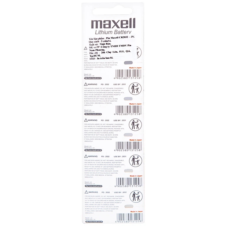 Pin Maxell Lithium CR2032 - 3V cung cấp điện năng ổn định cho thiết bị (20 vỉ x 5 viên)