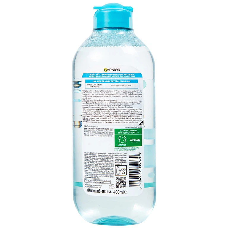 Nước tẩy trang Garnier Skin Naturals Micellar Cleansing Water Salicylic BHA dành cho da dầu và mụn (400ml)