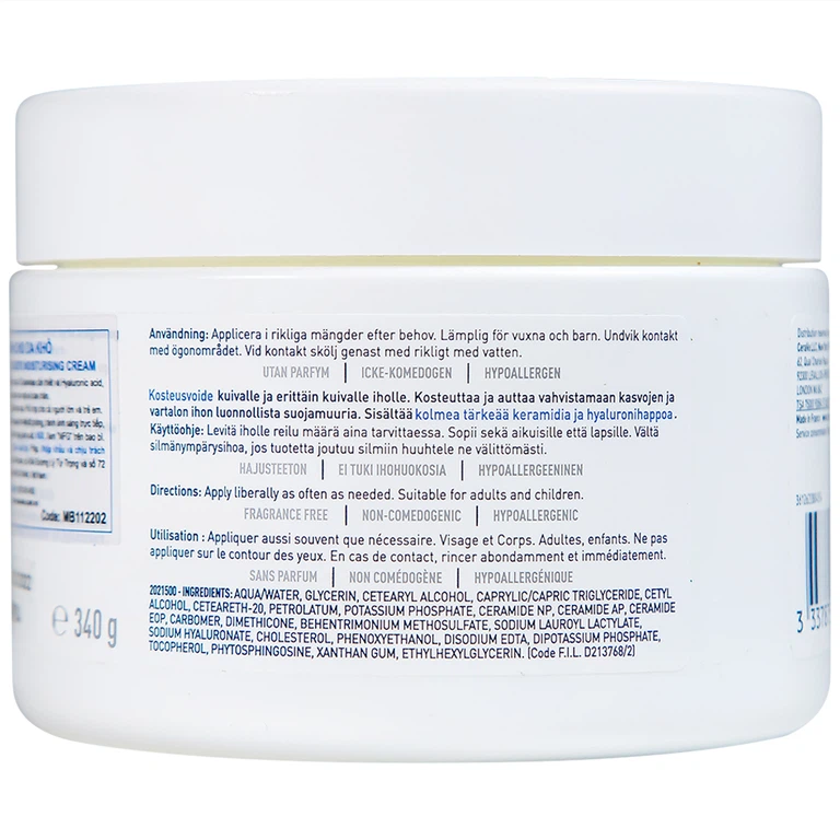 Kem dưỡng ẩm dành cho da khô Cerave Moisturising Cream bảo vệ da mặt và toàn thân (340g)