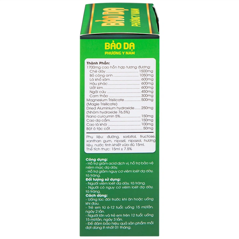 Dung dịch Bảo Dạ Phương Y Nam hỗ trợ giảm acid dịch vị, bảo vệ niêm mạc dạ dày (15 gói x 15ml)