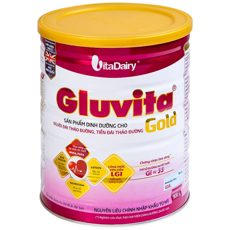 Sữa bột Gluvita Gold Vitadairy bổ sung dinh dưỡng cho người đái tháo đường, tiền đái tháo đường (900g)