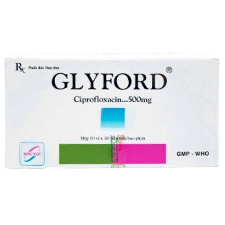 Thuốc Glyford 500mg Đông Nam dùng cho nhiễm trùng đường hô hấp dưới do vi khuẩn Gram âm (10 vỉ x 10 viên)