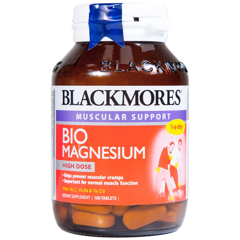 Viên uống Blackmores Bio Magnesium hỗ trợ cơ bắp, giảm triệu chứng tiền kinh nguyệt (100 viên)