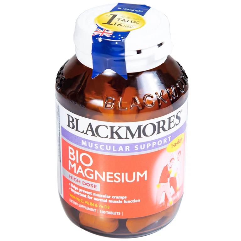 Viên uống Blackmores Bio Magnesium hỗ trợ cơ bắp, giảm triệu chứng tiền kinh nguyệt (100 viên)