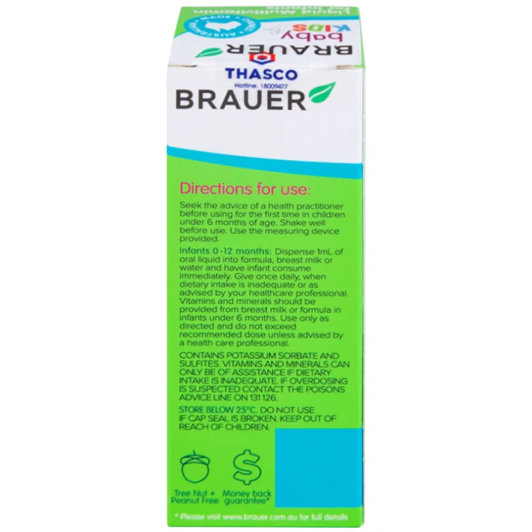 Siro Brauer Baby & Kids Liquid Multivitamin For Infants bổ sung vitamin tăng cường sức khỏe (45ml)