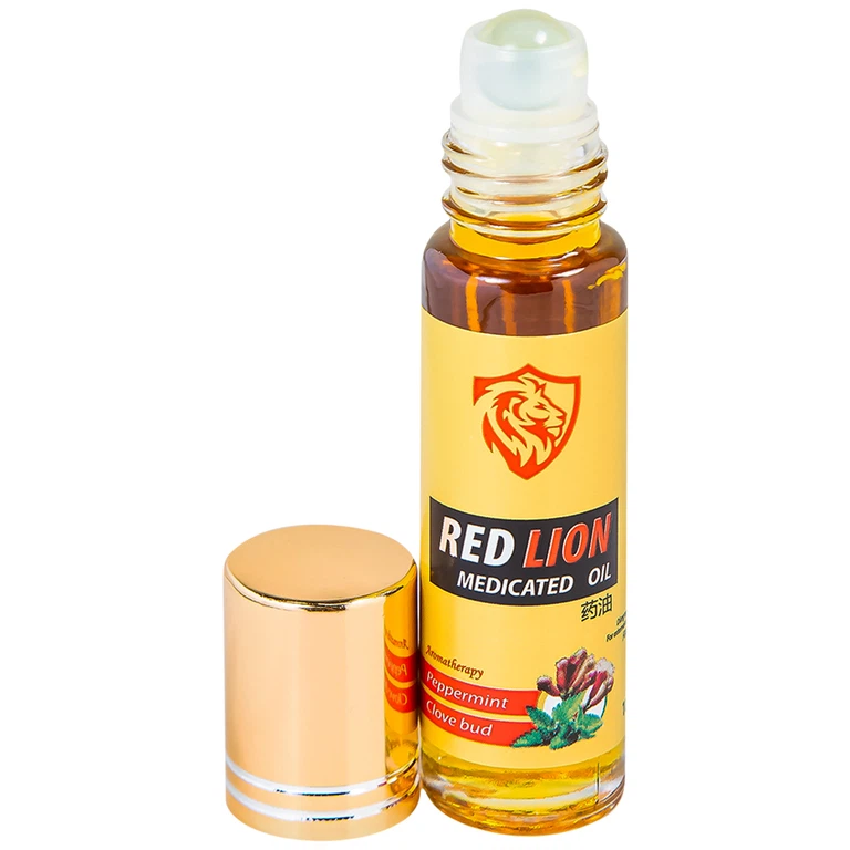 Dầu gió lăn Red Lion Medicated Oil Yellow Agimexpharm ấm da vùng xoa, sử dụng massage hỗ trợ thư giãn (10ml)