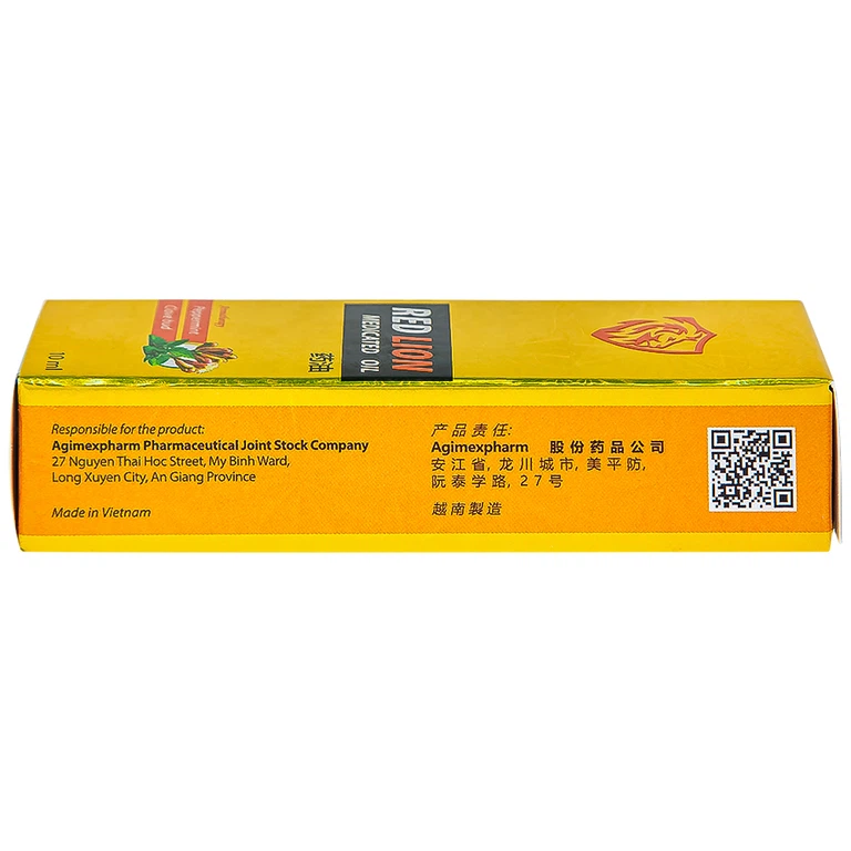 Dầu gió lăn Red Lion Medicated Oil Yellow Agimexpharm ấm da vùng xoa, sử dụng massage hỗ trợ thư giãn (10ml)