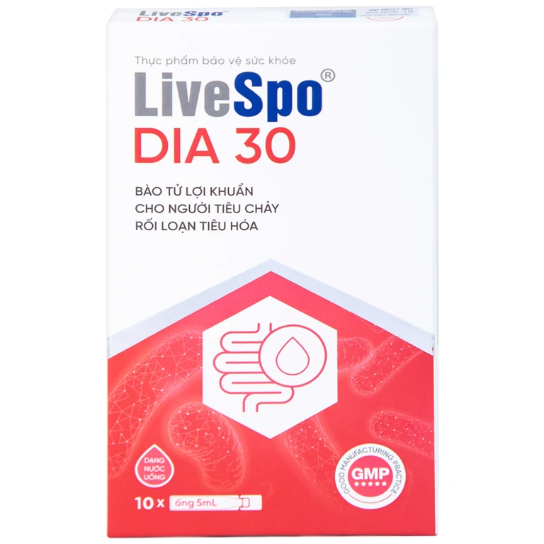 Bào tử lợi khuẩn Livespo DIA 30 hỗ trợ giảm các triệu chứng tiêu chảy cấp tính, rối loạn tiêu hoá (10 ống x 5ml)