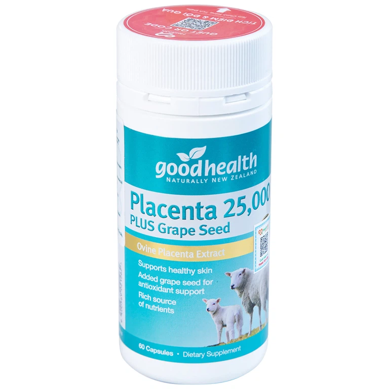 Viên uống Placenta 25,000 Plus Grape Seed hỗ trợ chống oxy hóa, làm đẹp da (60 viên)