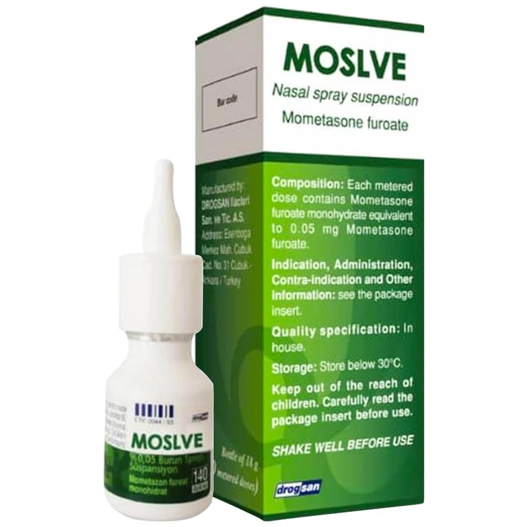 Hỗn dịch xịt mũi Moslve Drogsan 18g điều trị viêm mũi dị ứng, polyp mũi 