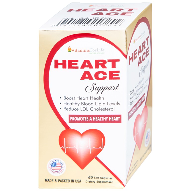 Viên uống Heart Ace Support Vitamins For Life hỗ trợ sức khỏe tim mạch, điều hòa nhịp tim (Hộp 60 viên)