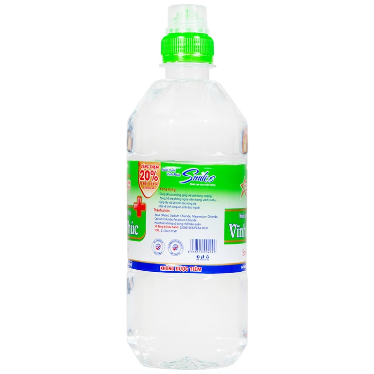 Nước muối Vĩnh Phúc Natriclorid 0.9% Smiles làm sạch răng, khử mùi hôi khoang miệng (600ml)